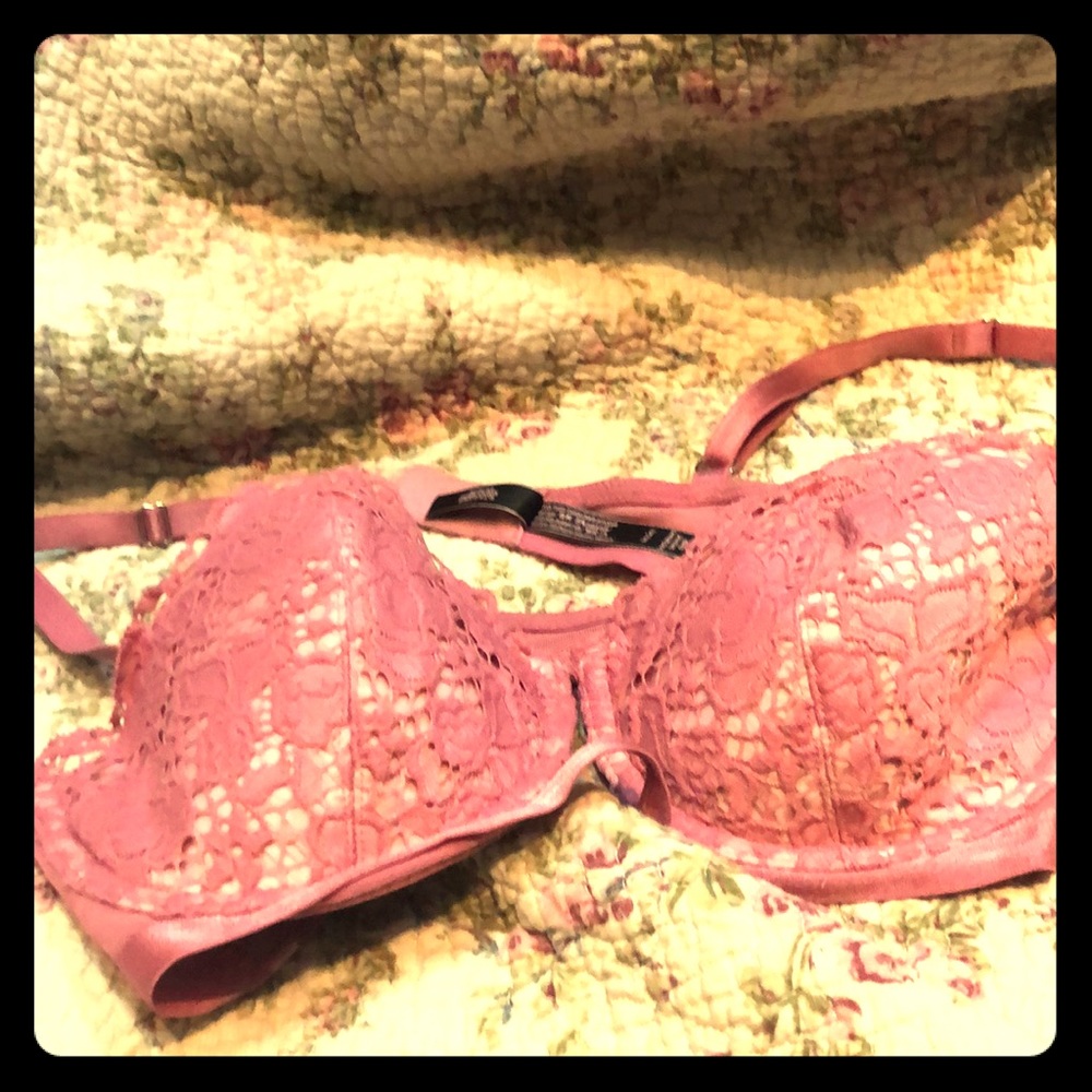 Rose colored lace bra
